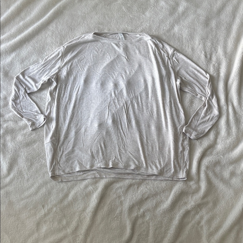 Lululemon Back In Action Ribbed LS Modal* - Size 6, Heathered White Opal